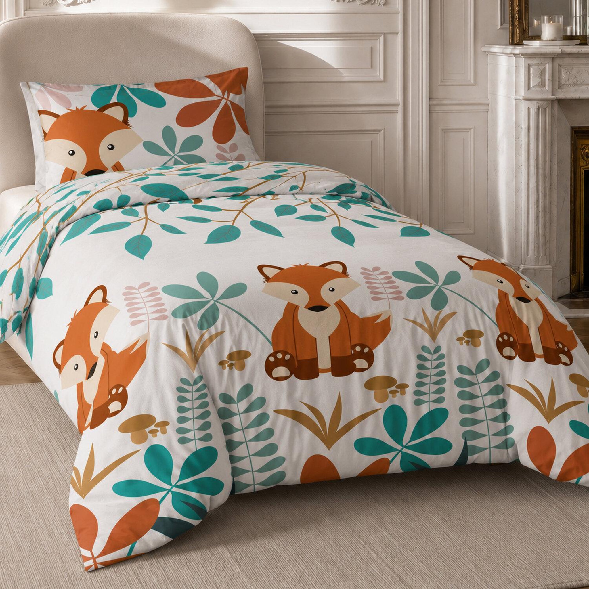 Voir la diapositive 2 : Home collection Parure de lit enfant 100% coton - renardeau - 140x200 cm