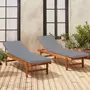  Set de 2 bains de soleil en Acacia FSC – AREQUIPA – Transats avec coussins et roulettes, multi positions