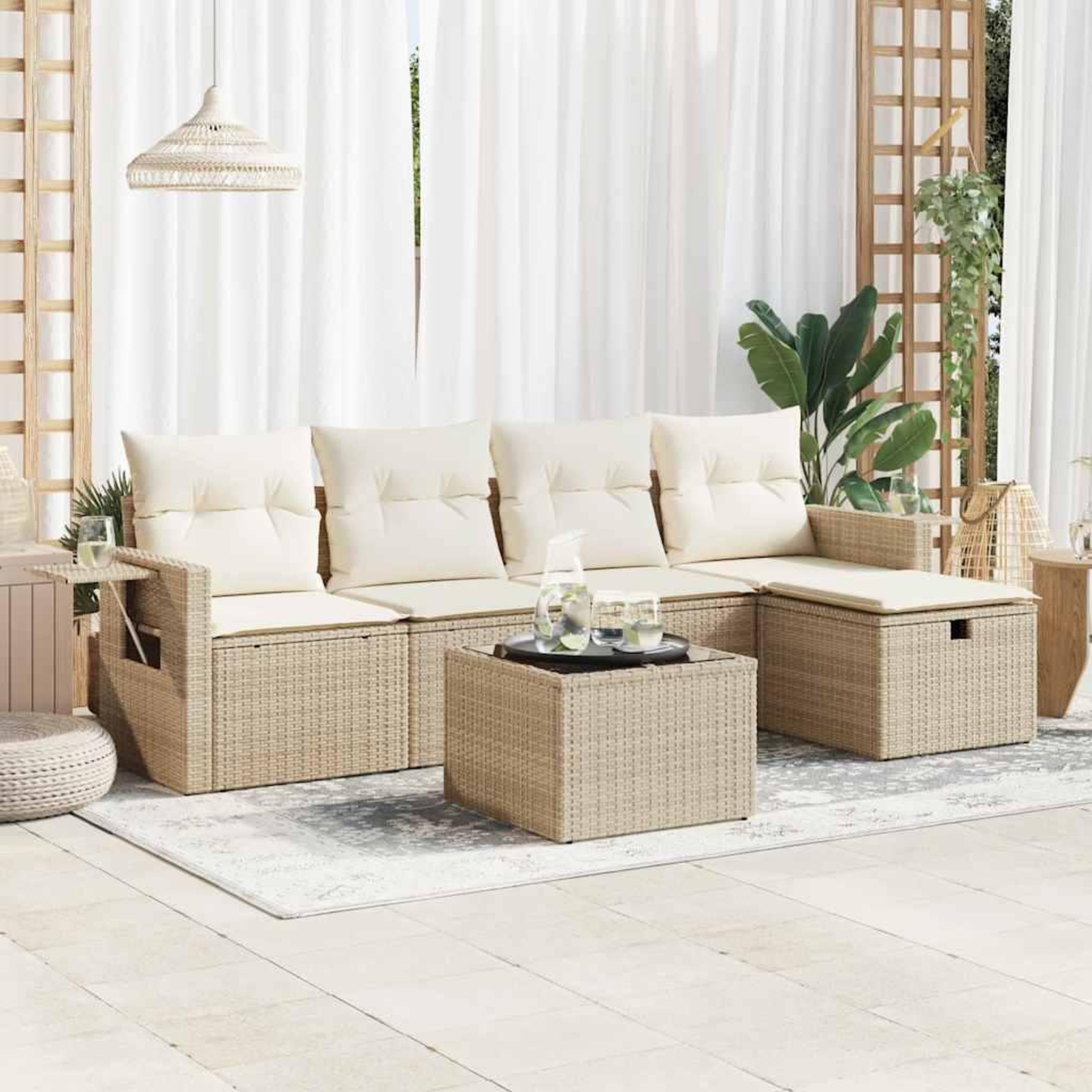 VIDAXL Salon de jardin avec coussins 6 pcs beige resine tressee