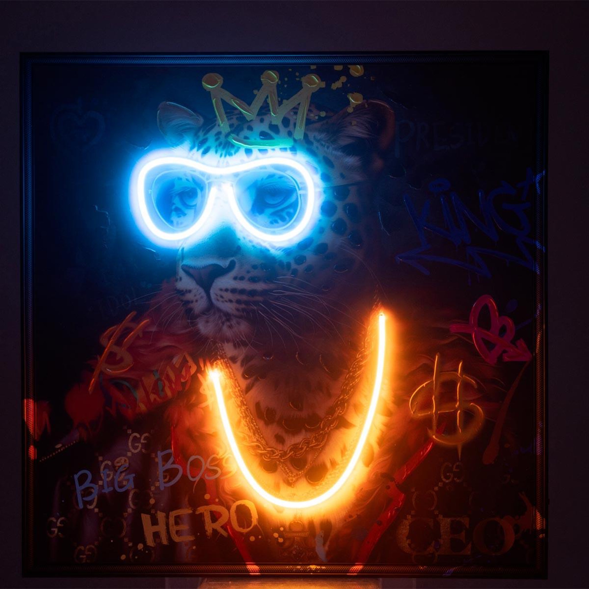 Voir la diapositive 6 : J-LINE Tableau à led  jaguar  83x83cm multicolore