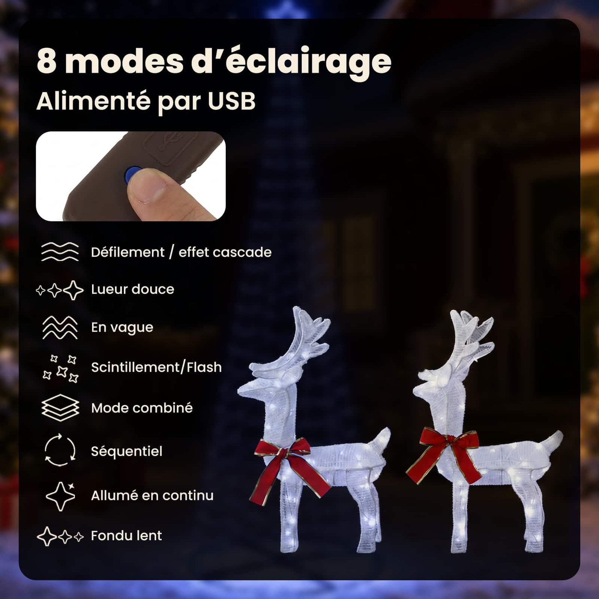 Voir la diapositive 4 : VIDAXL Renne de Noël 3D LOVIISA 2 pc 80 LED Blanc froid