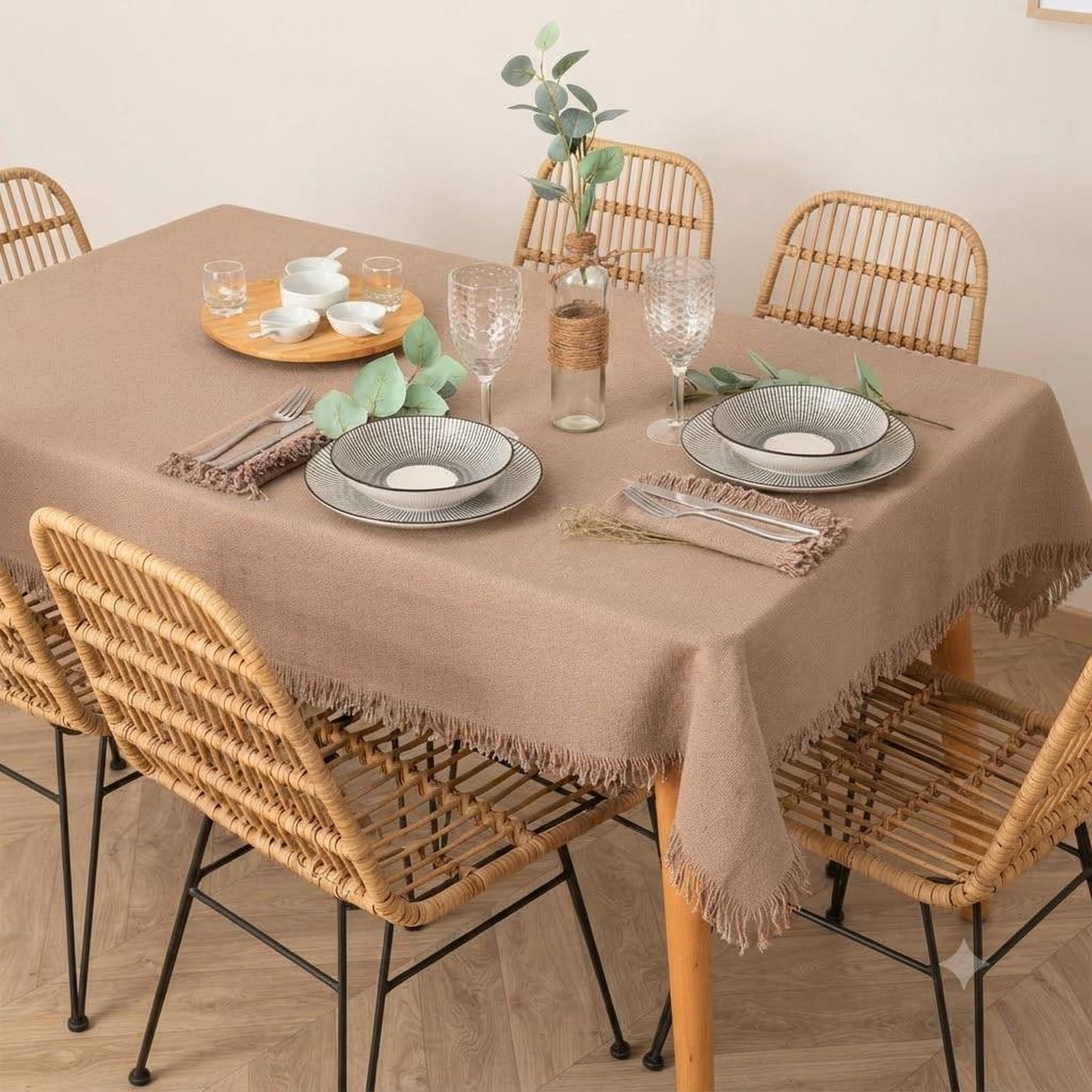 Voir la diapositive 2 : Eden Nappe en coton a franges - chic et élégante