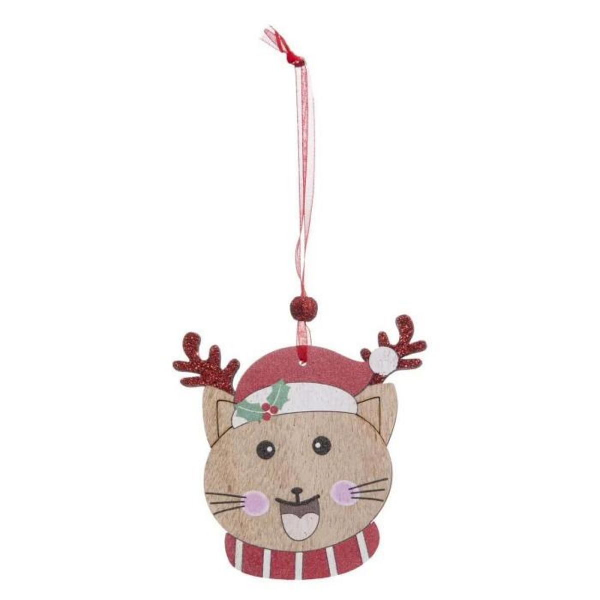 ATMOSPHERA Lot de 4 Sujets de Noël  Chat  12cm Beige & Rouge