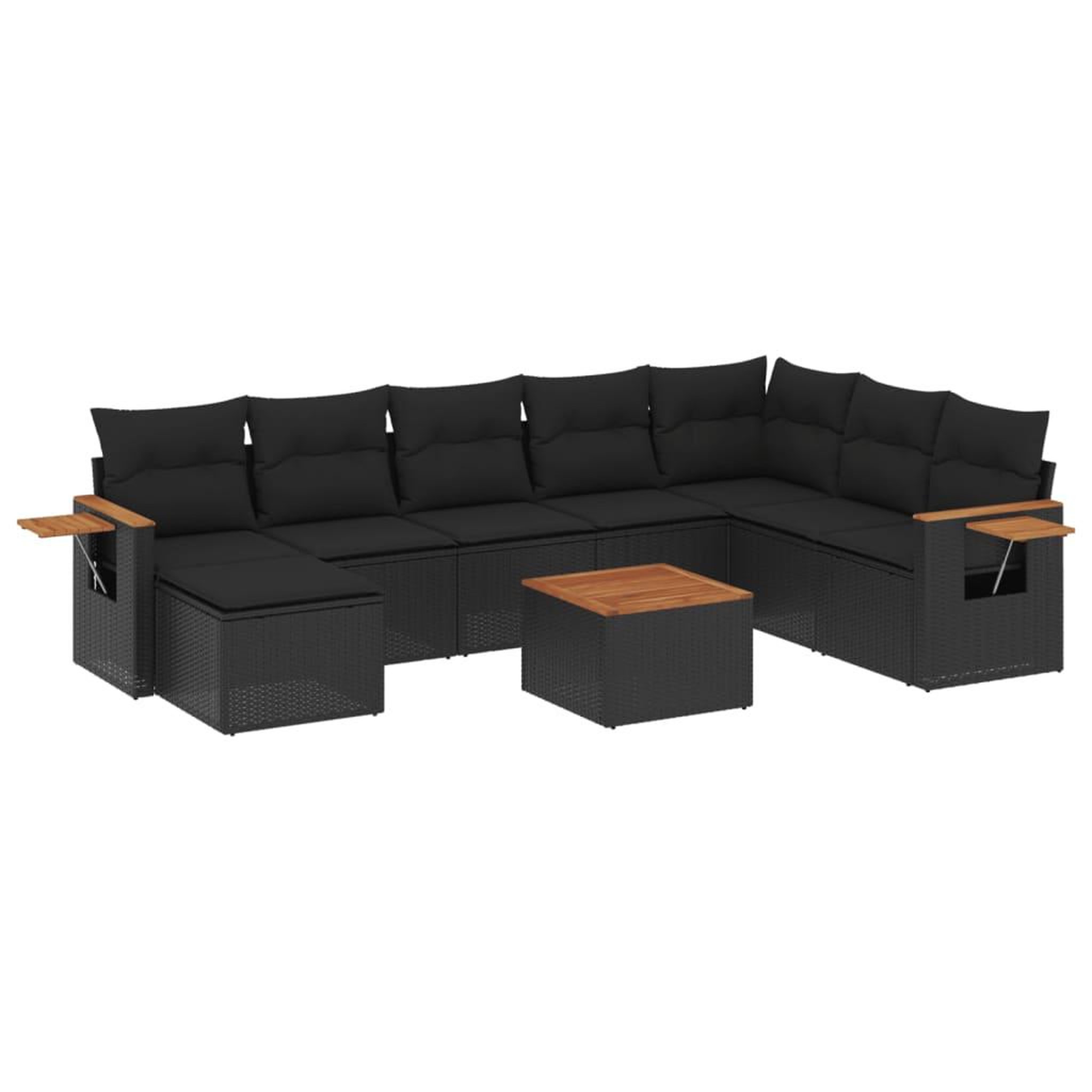 Voir la diapositive 2 : VIDAXL Salon de jardin 9 pcs avec coussins noir resine tressee