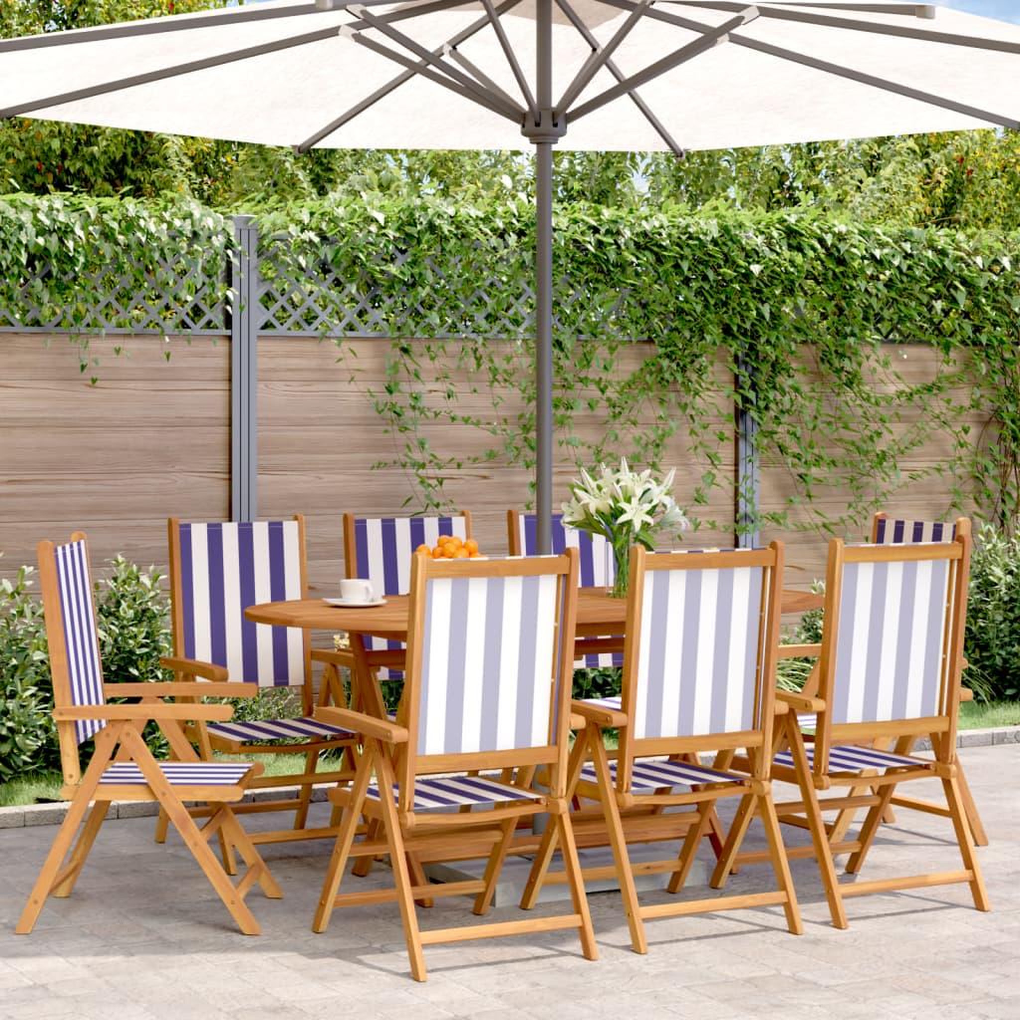 VIDAXL Chaises inclinables de jardin lot de 8 tissu et bois massif