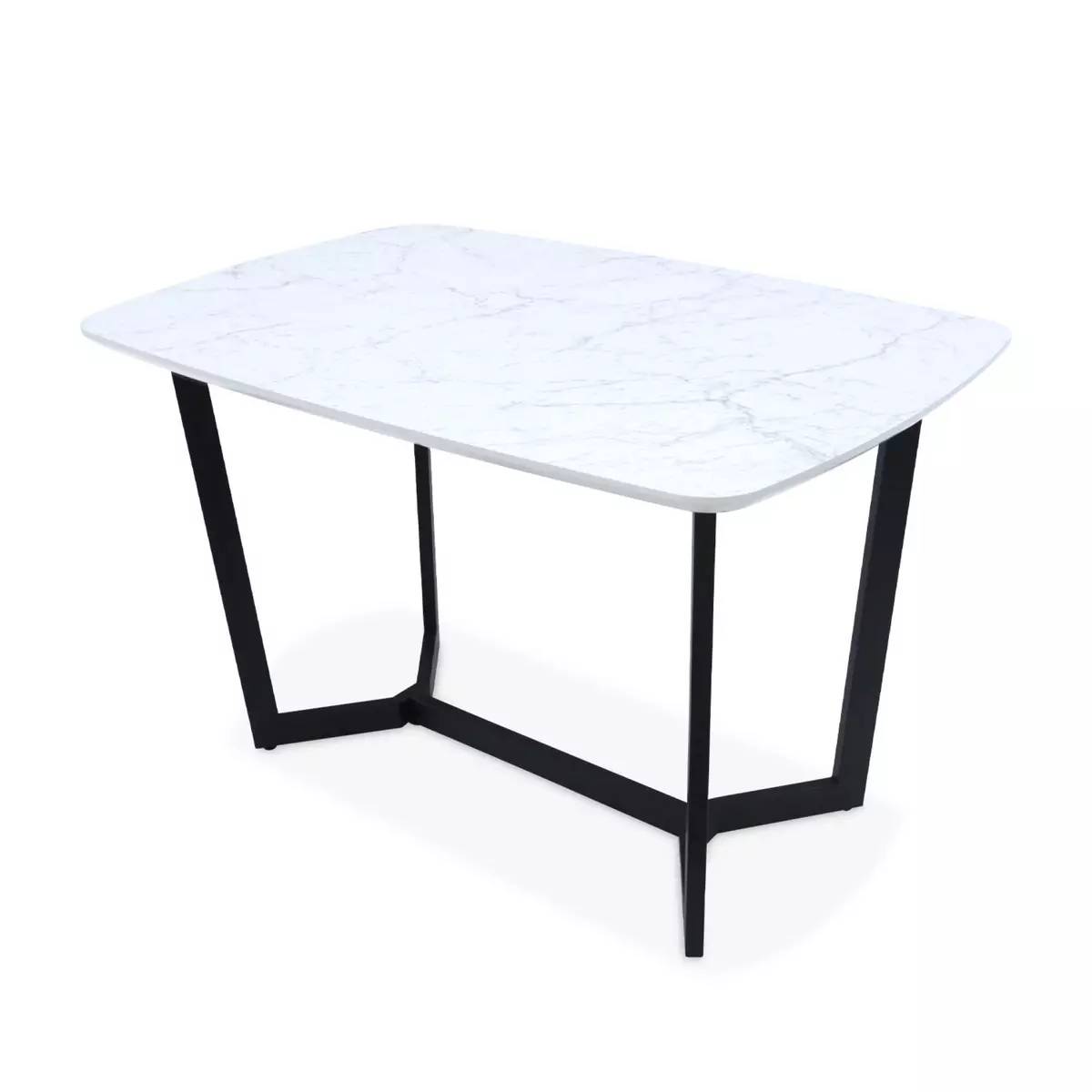 SWEEEK Table à manger 4 à 6 places effet marbre. pieds métal noir. 120cm