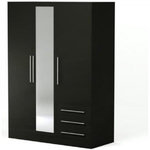 MARKET24 Armoire 3 portes battantes avec miroir + 3 tiroirs - Bois aggloméré - Noir - L 144,6 x P 60 x H 200 cm - JUPITER