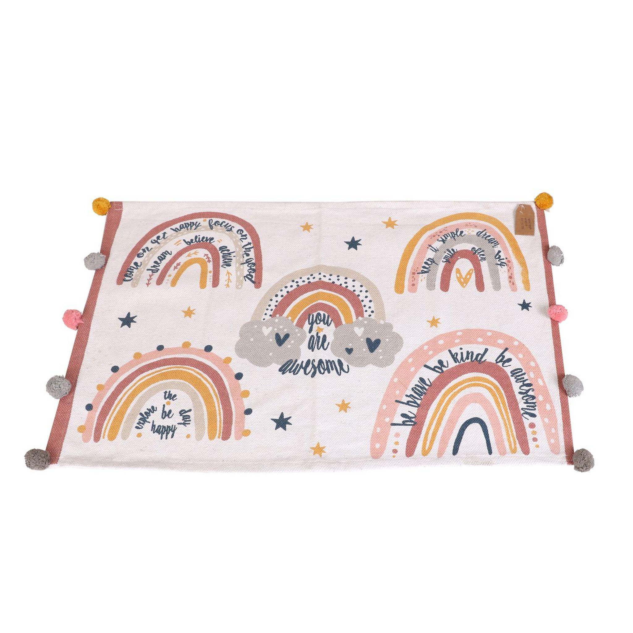 TOILINUX Tapis pour chambre d'enfant à pompons - 60 x 90 xm. - multicolore