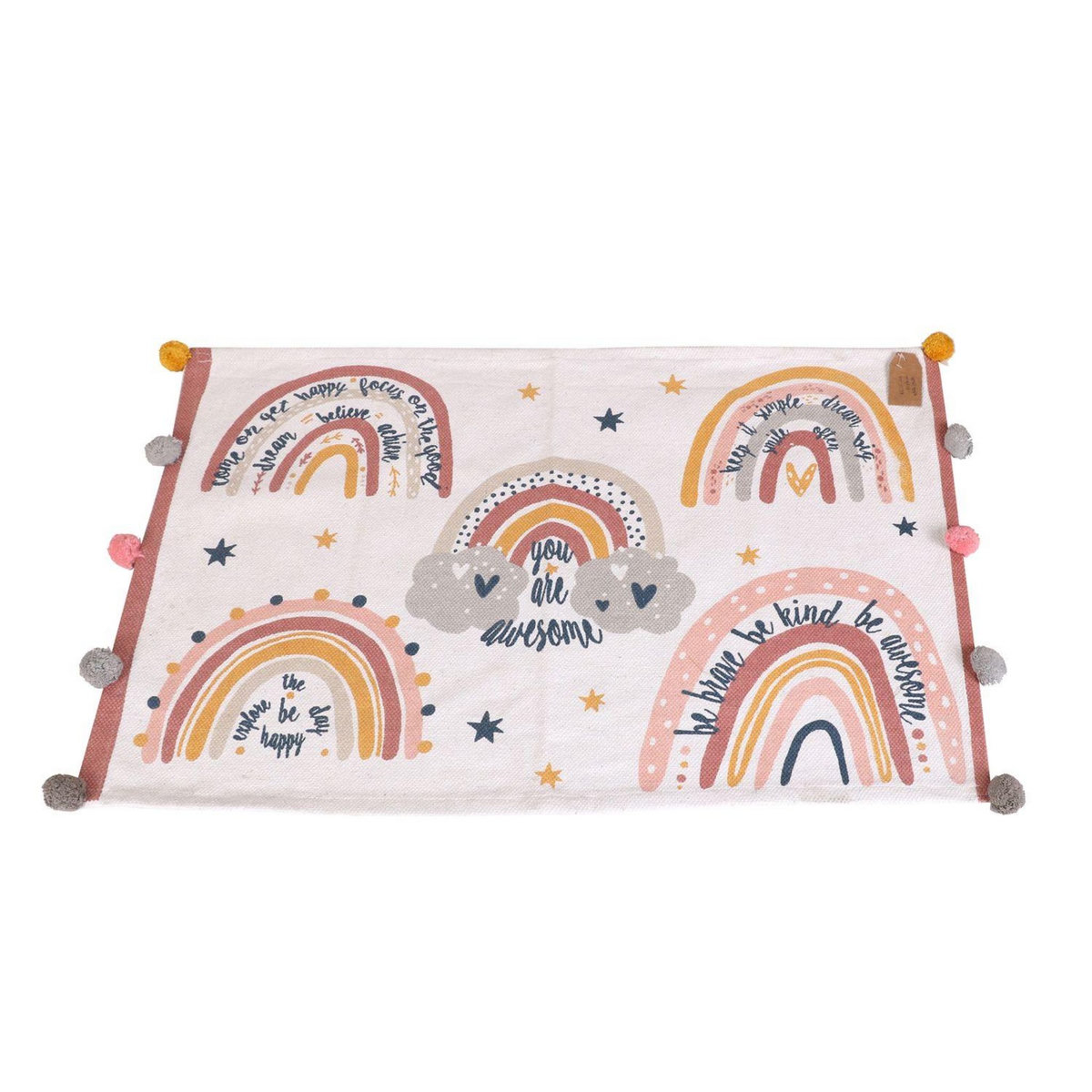 TOILINUX Tapis pour chambre d'enfant à pompons - 60 x 90 xm. - Multicolore