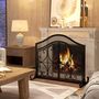 Voir la diapositive 2 : HOMCOM Pare-feu cheminée poêle style fer forgé - pare-étincelles 2 portes - dim. 105L x 40l x 80H cm - acier métal noir