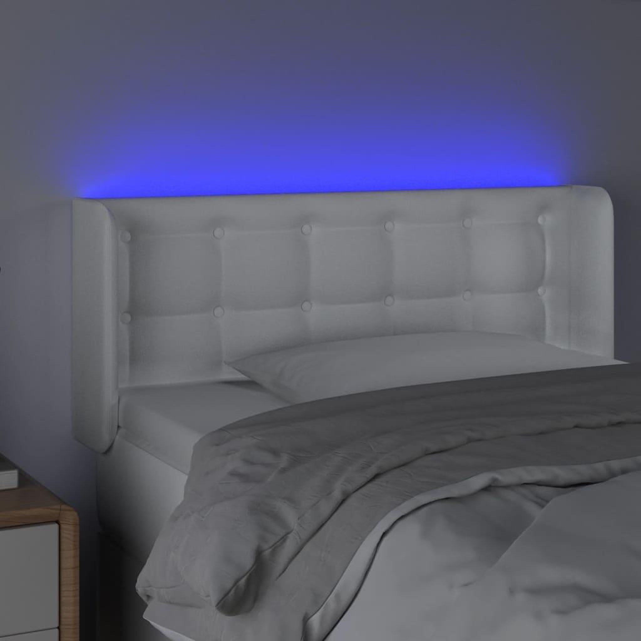 Voir la diapositive 4 : VIDAXL Tete de lit a LED Blanc 103x16x78/88 cm Similicuir