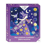 MES CREATIONS A PAILLETER FEERIE NOCTURNE. COFFRET AVEC 5 TABLEAUX, 1 SPATULE, 2 BOITES DE PAILLETTES ET 2 BOITES DE SABLES DONT 1 PHOSPHORESCENT, Klauss Anja