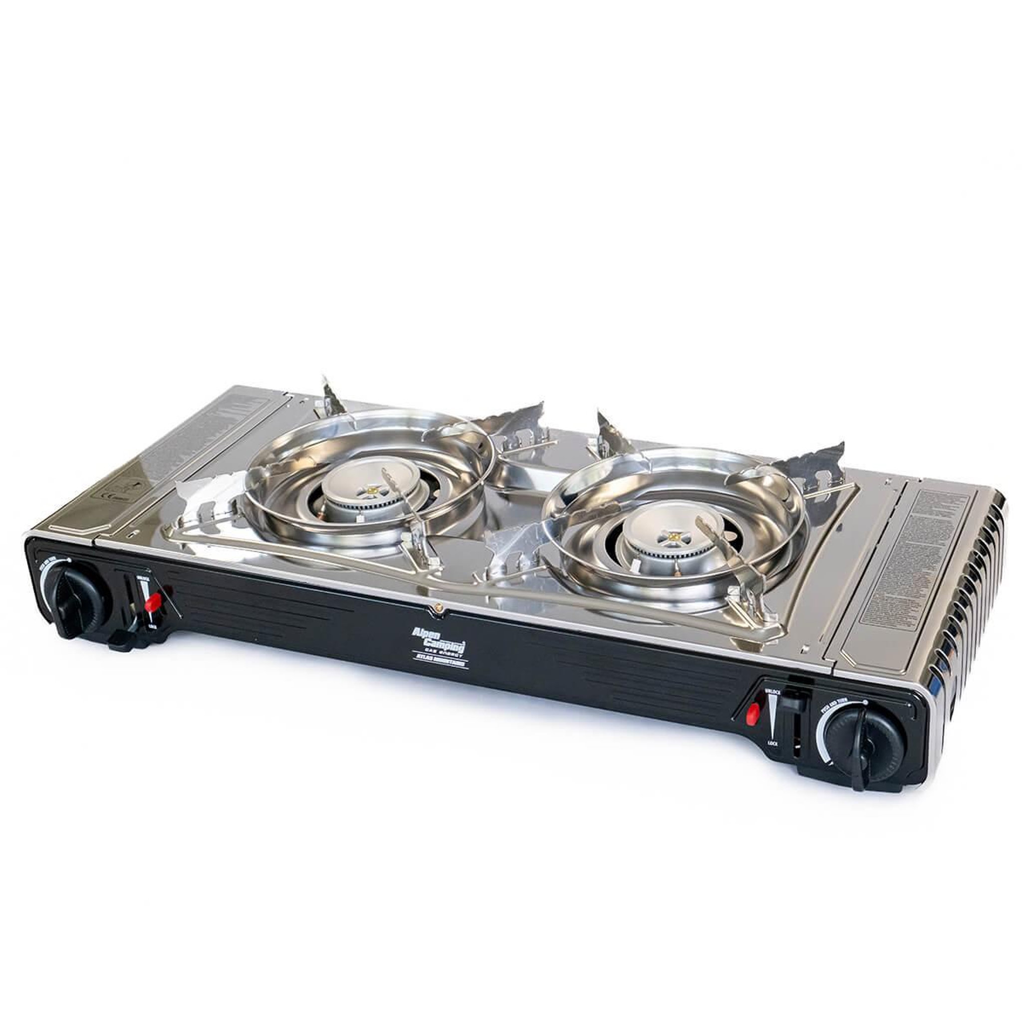 Voir la diapositive 2 : ALPENTECH Réchaud gaz 2 feux 4400W Inox Thermocouple Interieur / Exterieur ATLAS ALPEN