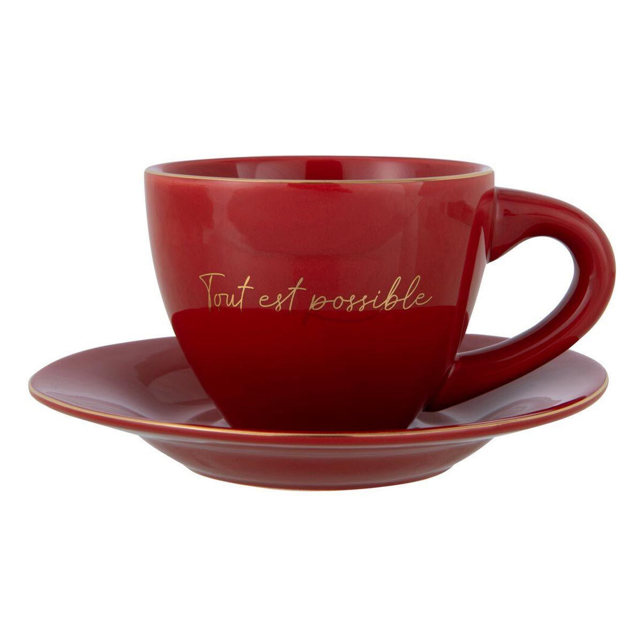 Voir la diapositive 2 : J-LINE Lot de 3 tasses & 3 sous-tasses  ilene  21cl rouge