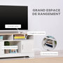 Voir la diapositive 5 : HOMCOM Meuble TV Banc TV en Bois Grand Espace de Rangement avec 2 Compartiments Ouverts 2 Armoires à Porte Une Armoire Ouverte 105 x 40 x 52 cm Blanc