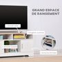 Voir la diapositive 5 : HOMCOM Meuble TV Banc TV en Bois Grand Espace de Rangement avec 2 Compartiments Ouverts 2 Armoires à Porte Une Armoire Ouverte 105 x 40 x 52 cm Blanc