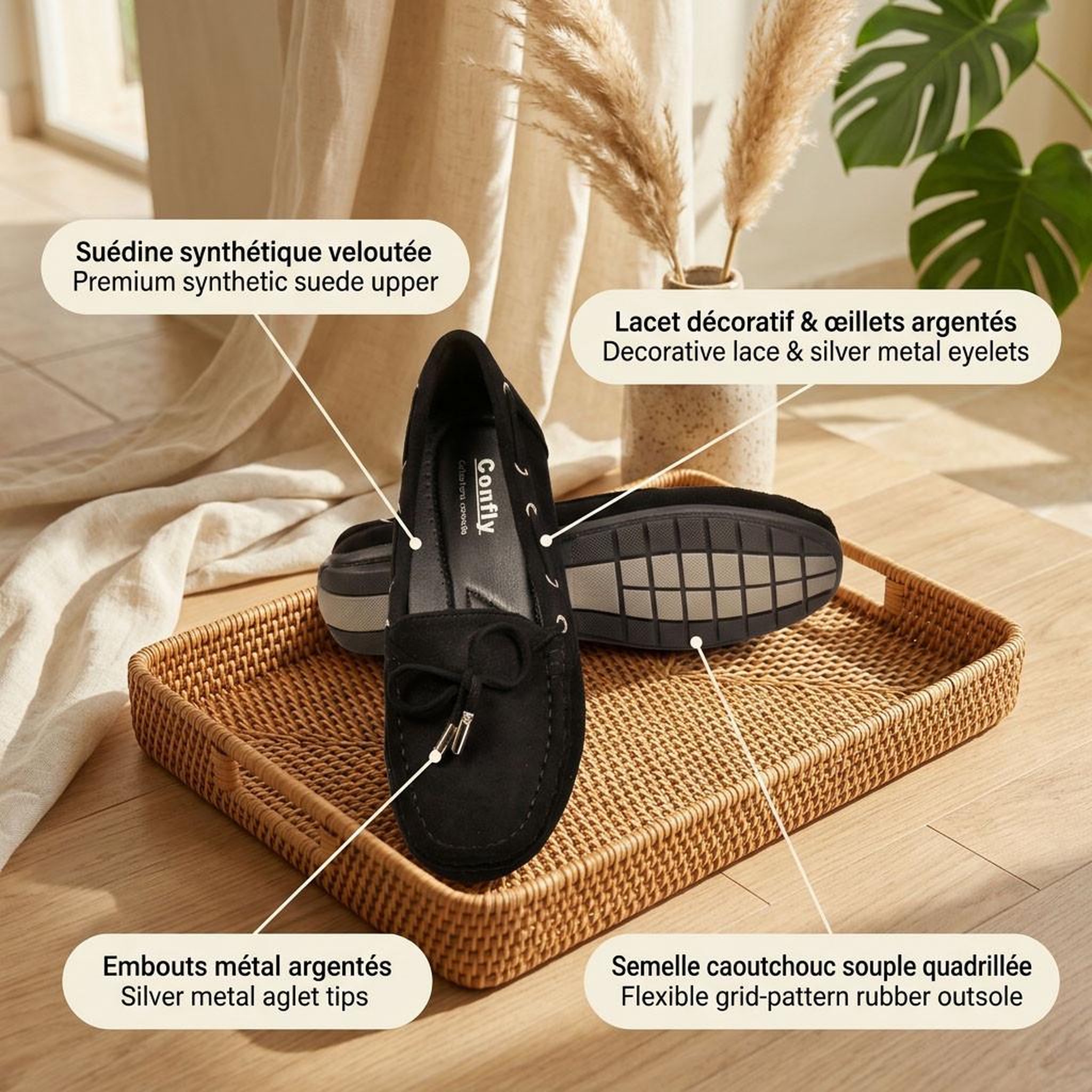 Voir la diapositive 4 : OZABI OZABI Mocassins Femme Lacet Daim Bobo Chic 3 Coloris