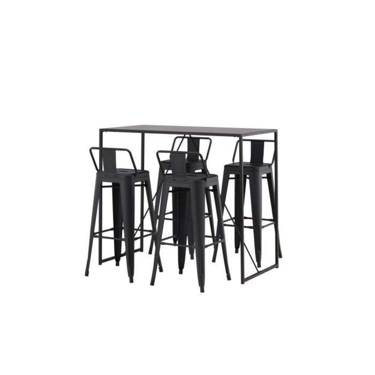 Paris Prix Ensemble Table de Bar & 4 Tabourets  Brea & Tempe  120cm Noir