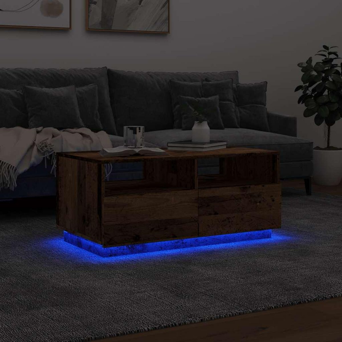VIDAXL Table basse avec lumieres LED vieux bois 90x49x40 cm