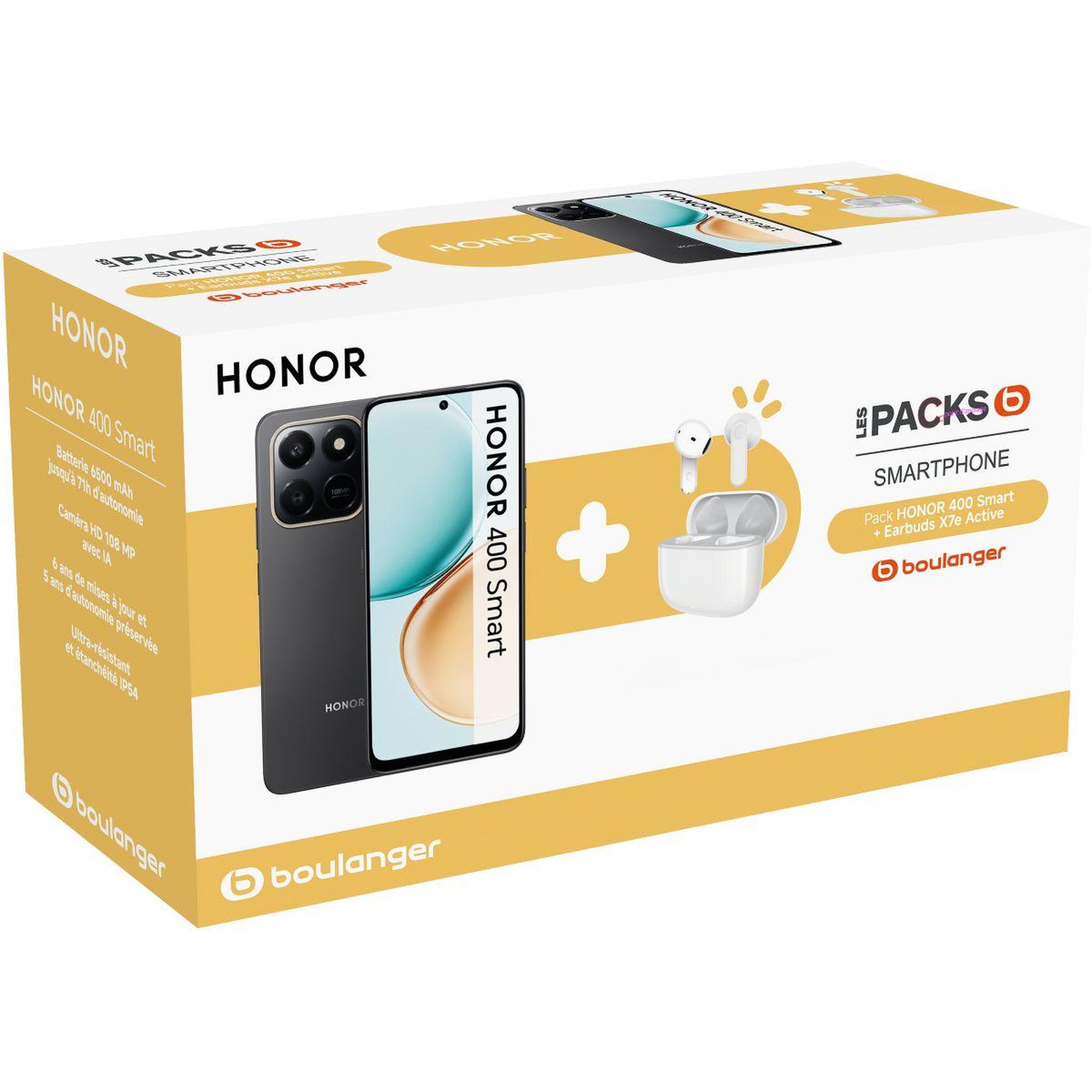 Voir la diapositive 2 : HONOR Smartphone pack 400 smart + buds x7e