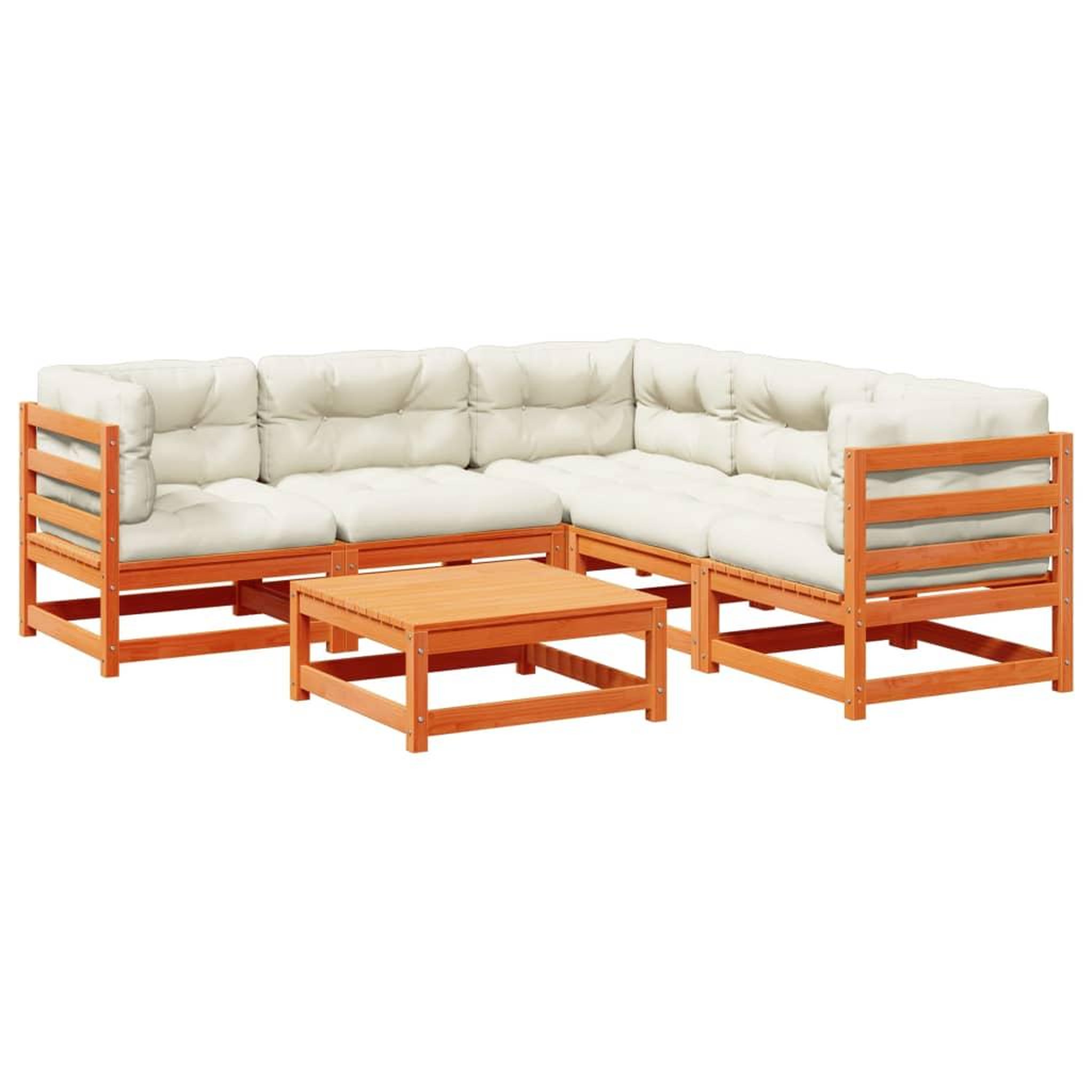 Voir la diapositive 2 : VIDAXL Salon de jardin 6 pcs avec coussins cire marron bois pin massif