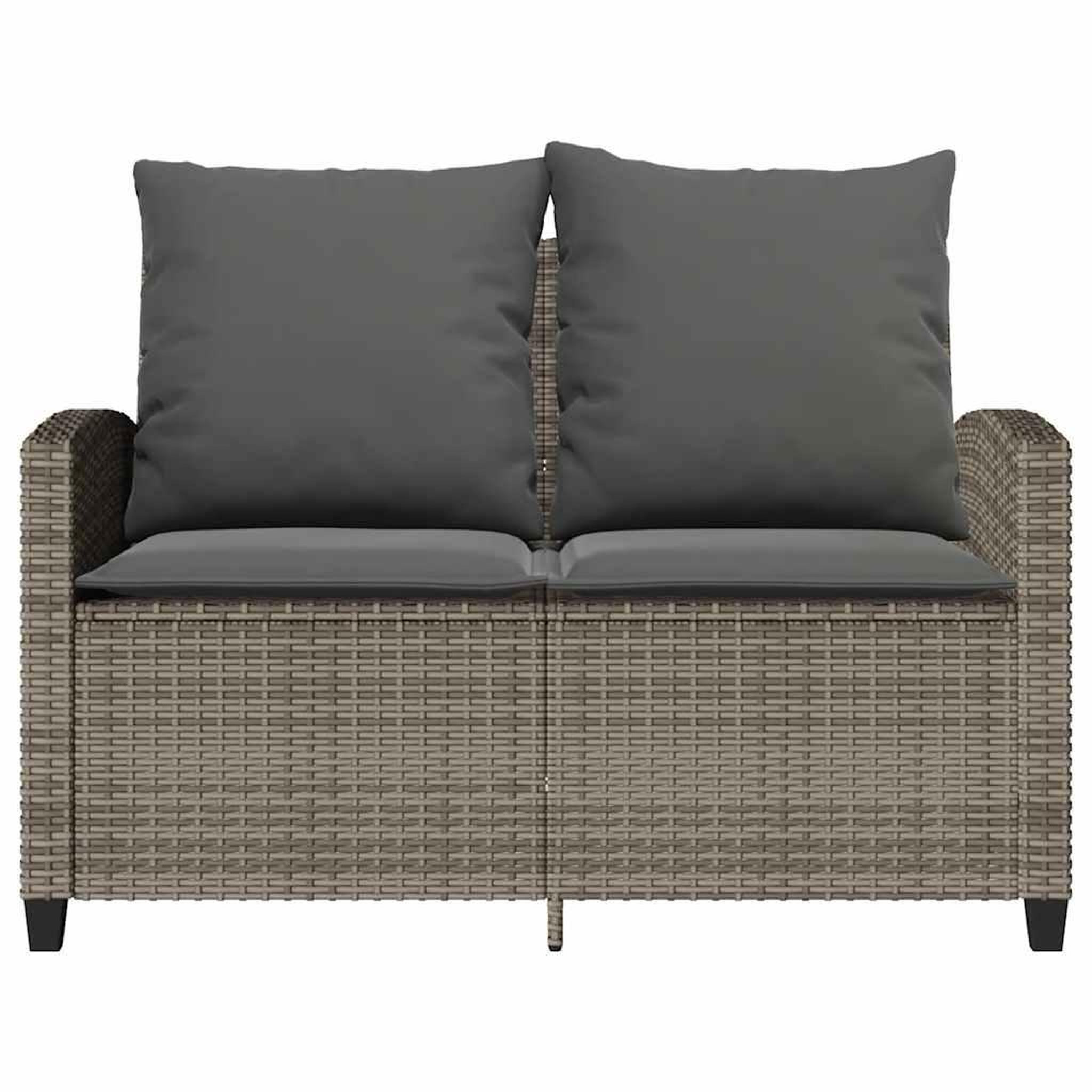 Voir la diapositive 5 : VIDAXL Canape de jardin 2 places coussins et table gris resine tressee