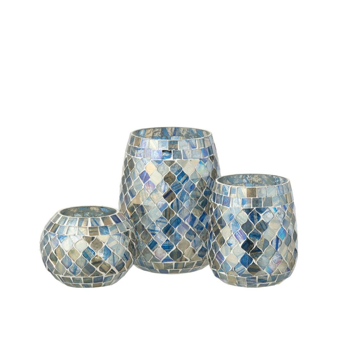 Paris Prix Photophore Mosaïque en Verre  Marlon  16cm Bleu