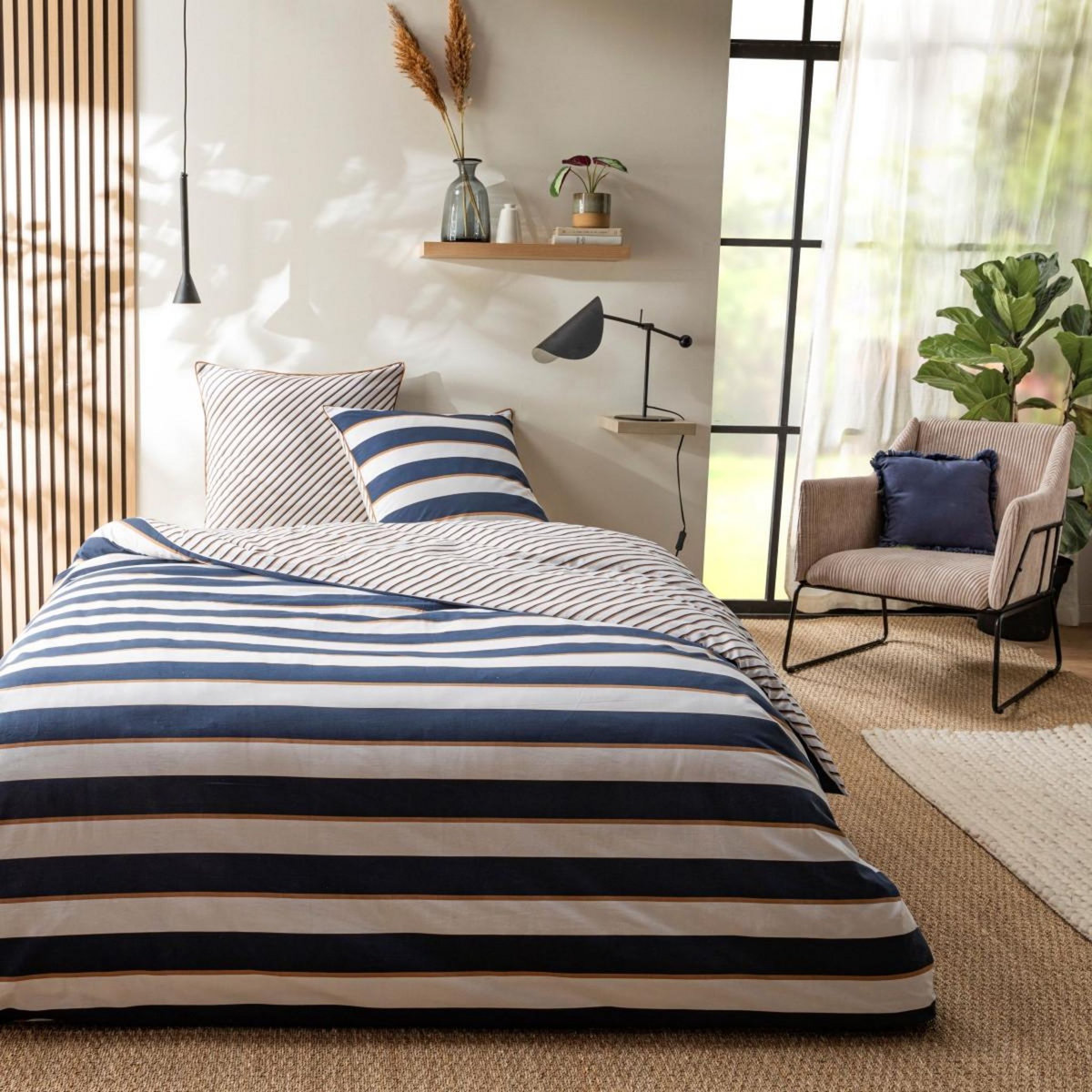 FUTURE HOME Parure de lit 2 personnes à rayures réversible