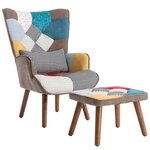 MERAX Fauteuil Scandinave + Pouf Tissu Multicolore