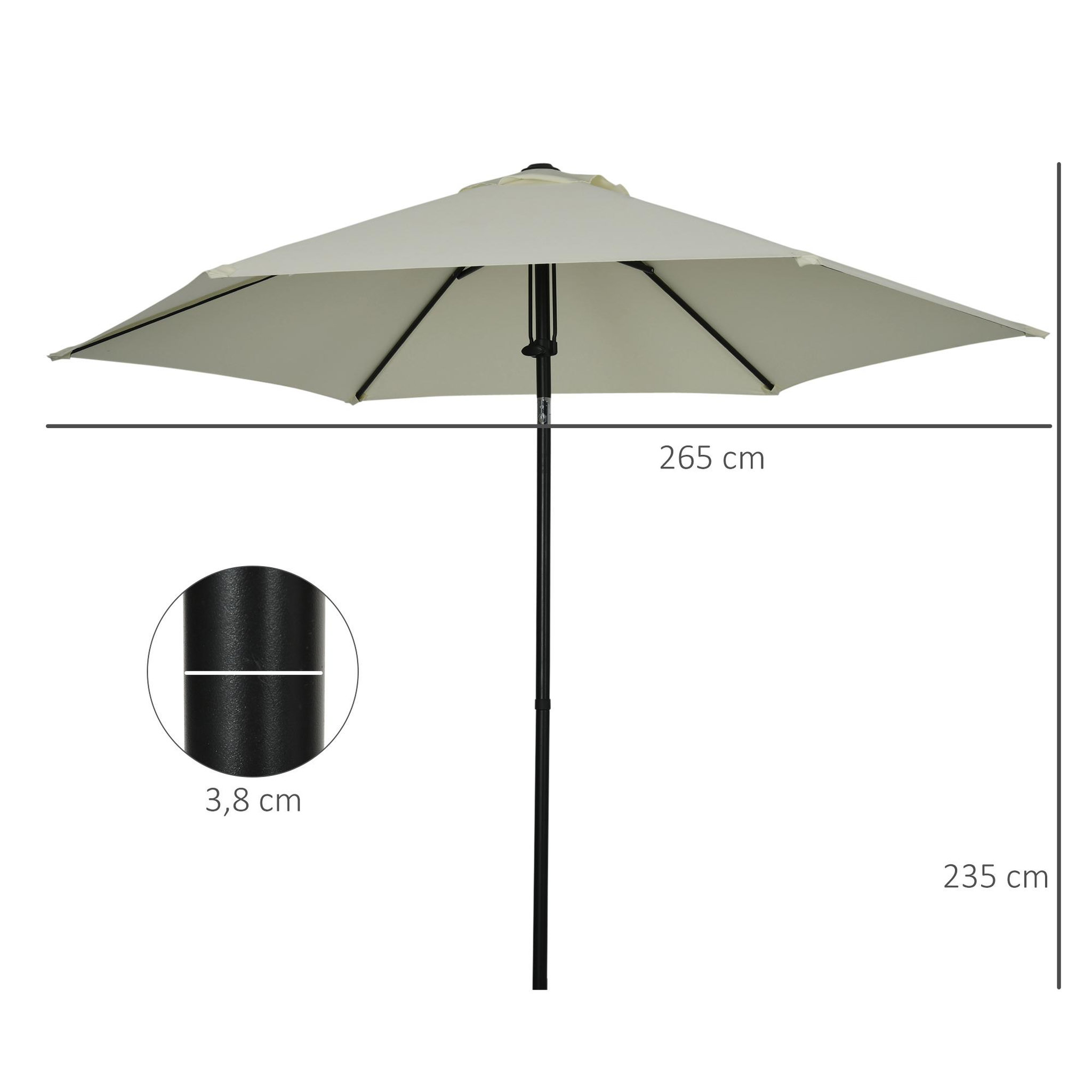 Voir la diapositive 3 : OUTSUNNY Parasol inclinable octogonal  Ø 2,65 x 2,35H m métal époxy noir polyester haute densité 180 g/m² gris clair