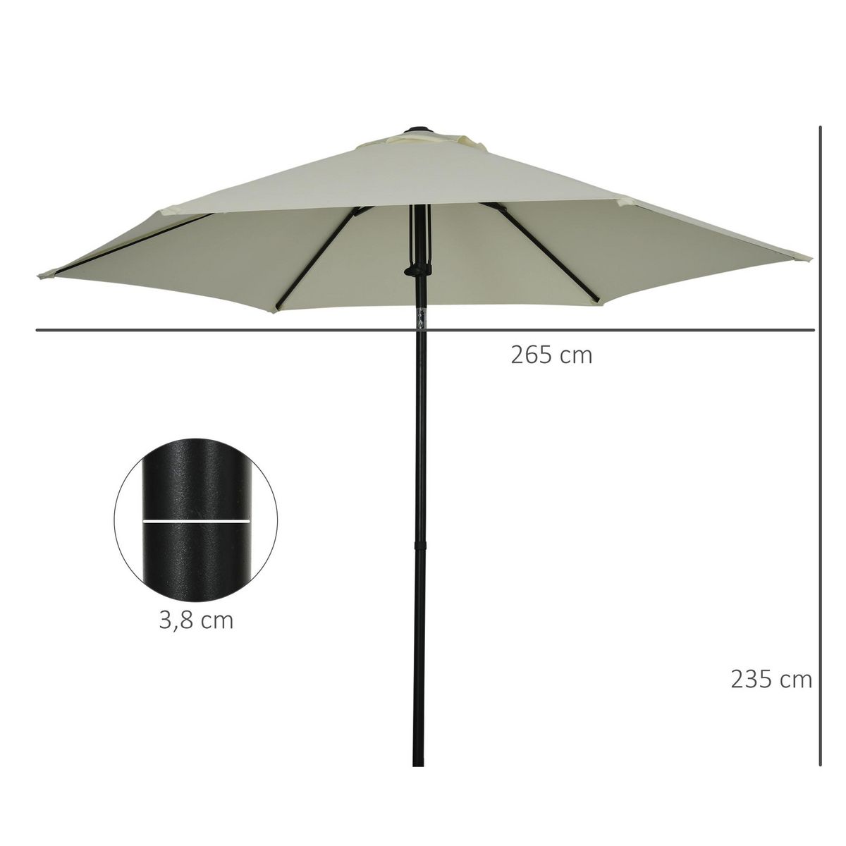 OUTSUNNY Parasol inclinable octogonal  Ø 2,65 x 2,35H m métal époxy noir polyester haute densité 180 g/m² gris clair