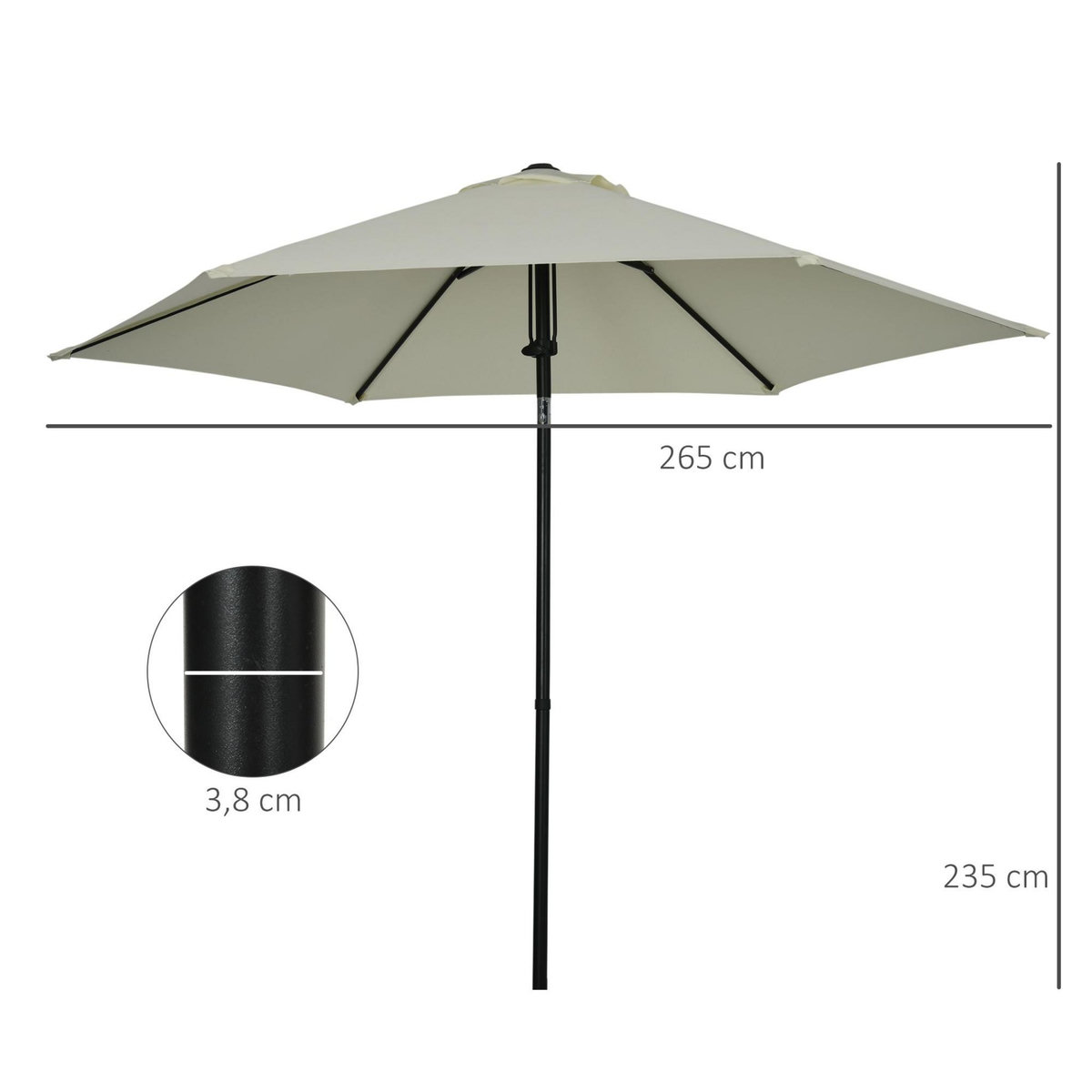 OUTSUNNY Parasol inclinable octogonal  Ø 2,65 x 2,35H m métal époxy noir polyester haute densité 180 g/m² gris clair