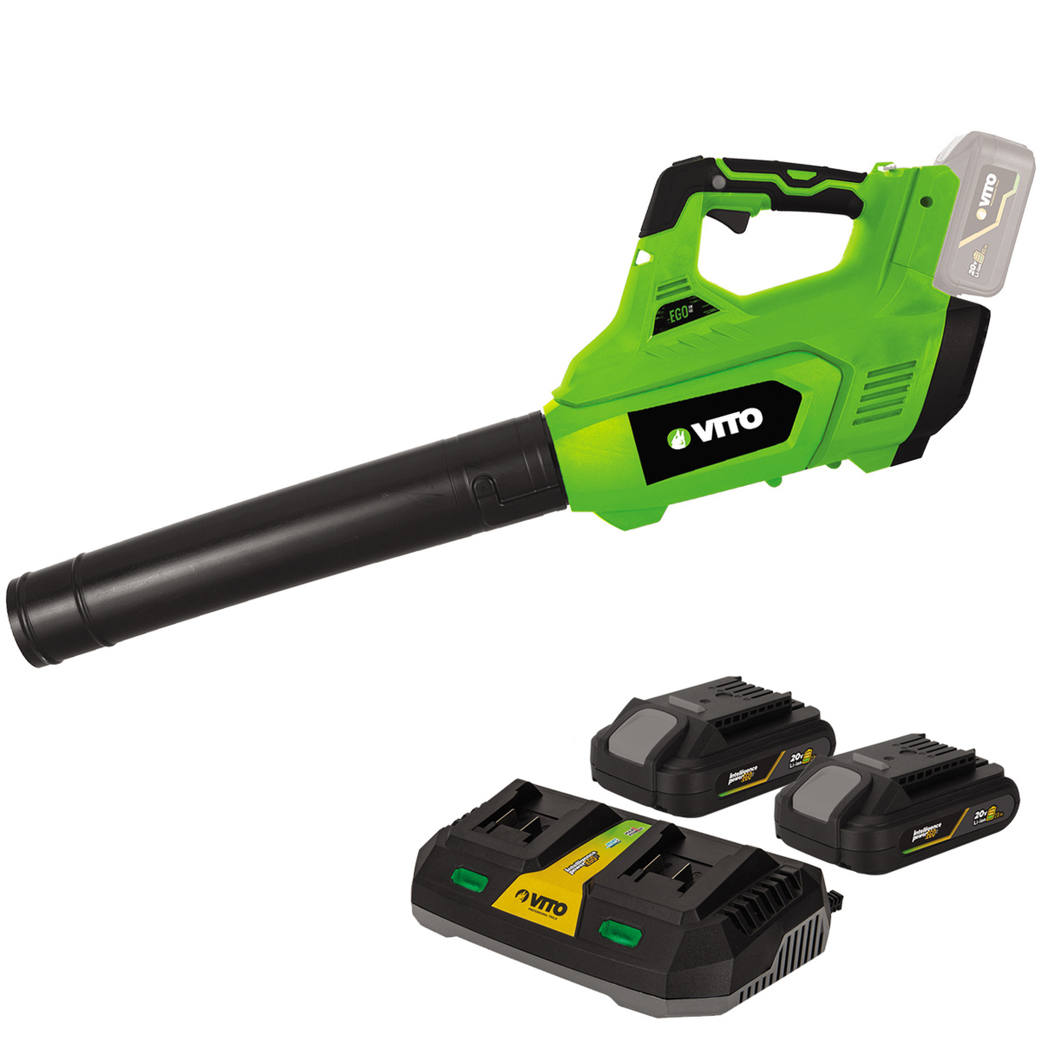Voir la diapositive 4 : VITO Souffleur de jardin 40v + 2 batteries lithium 2ah + chargeur double vito