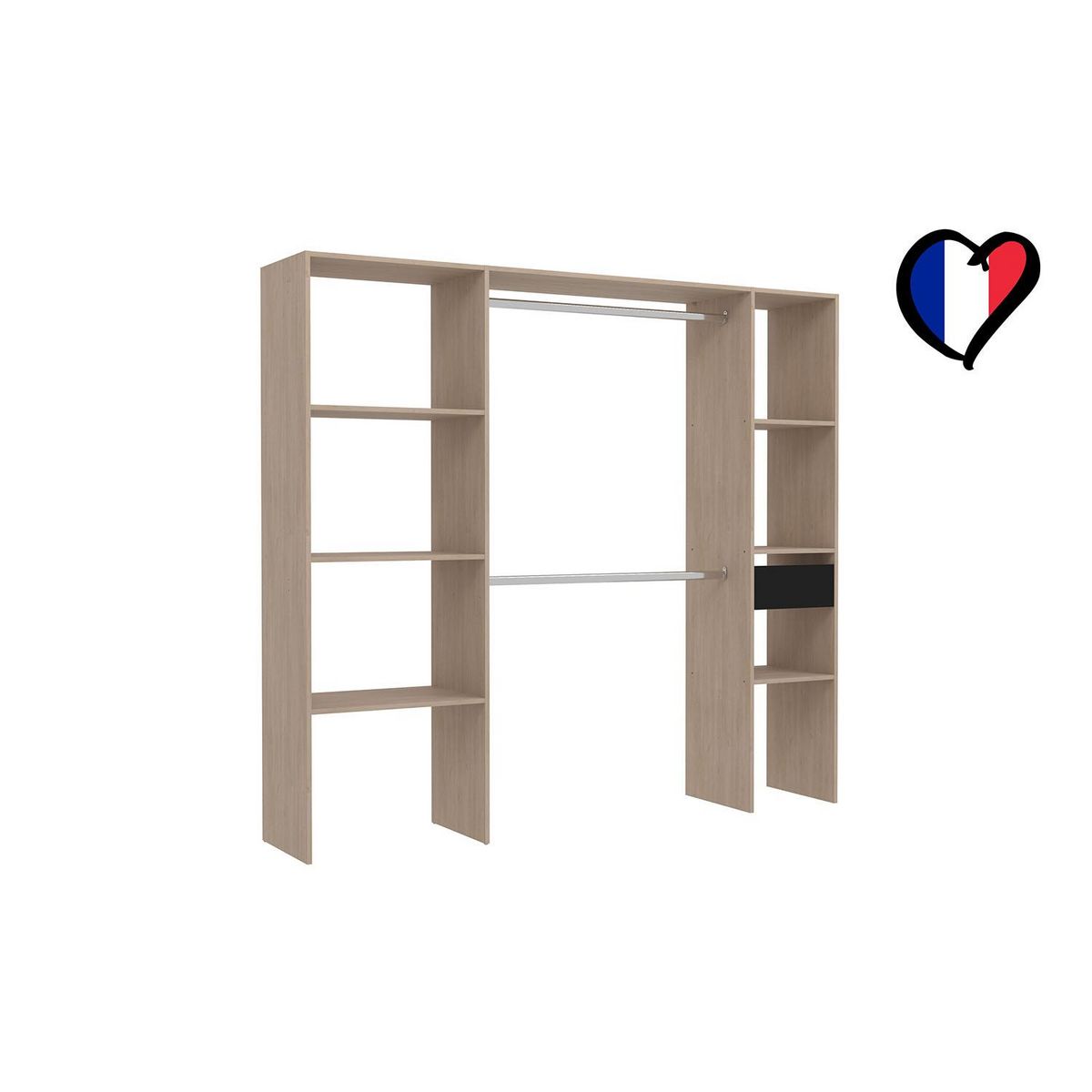 CONCEPT USINE Dressing bois avec 6 étagères, 1 tiroir et 2 penderies : 198 x 40 x 180 cm ELYSEE