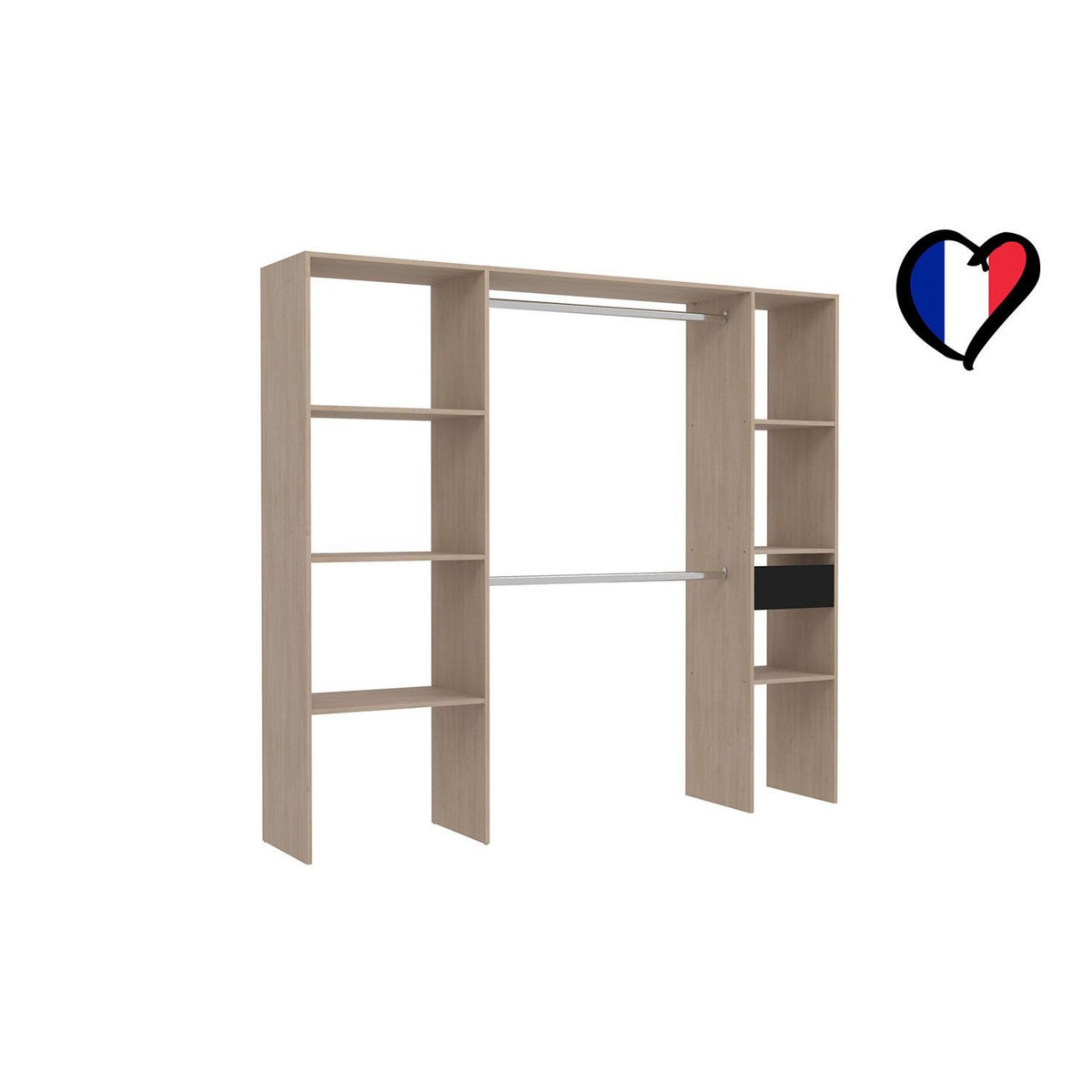 CONCEPT USINE Dressing bois avec 6 étagères, 1 tiroir et 2 penderies : 198 x 40 x 180 cm ELYSEE