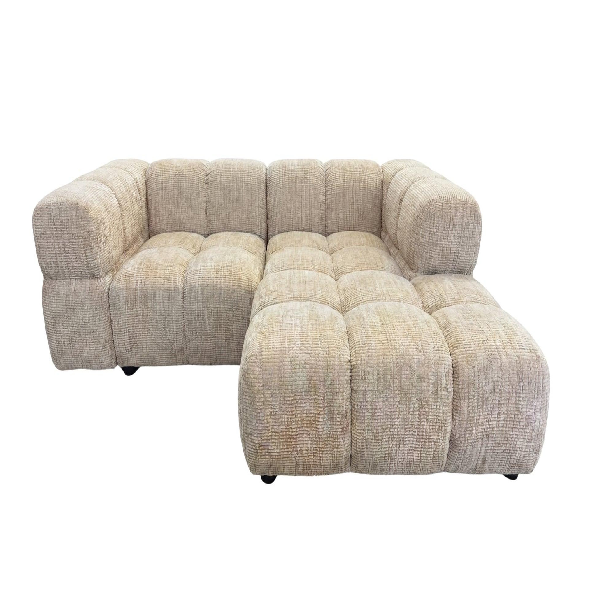 CASANOVA PARIS Gustave - canapé d'angle tissu chenille 4 places. Coloris disponibles : Gris, Beige, Bleu, Marron, Vert