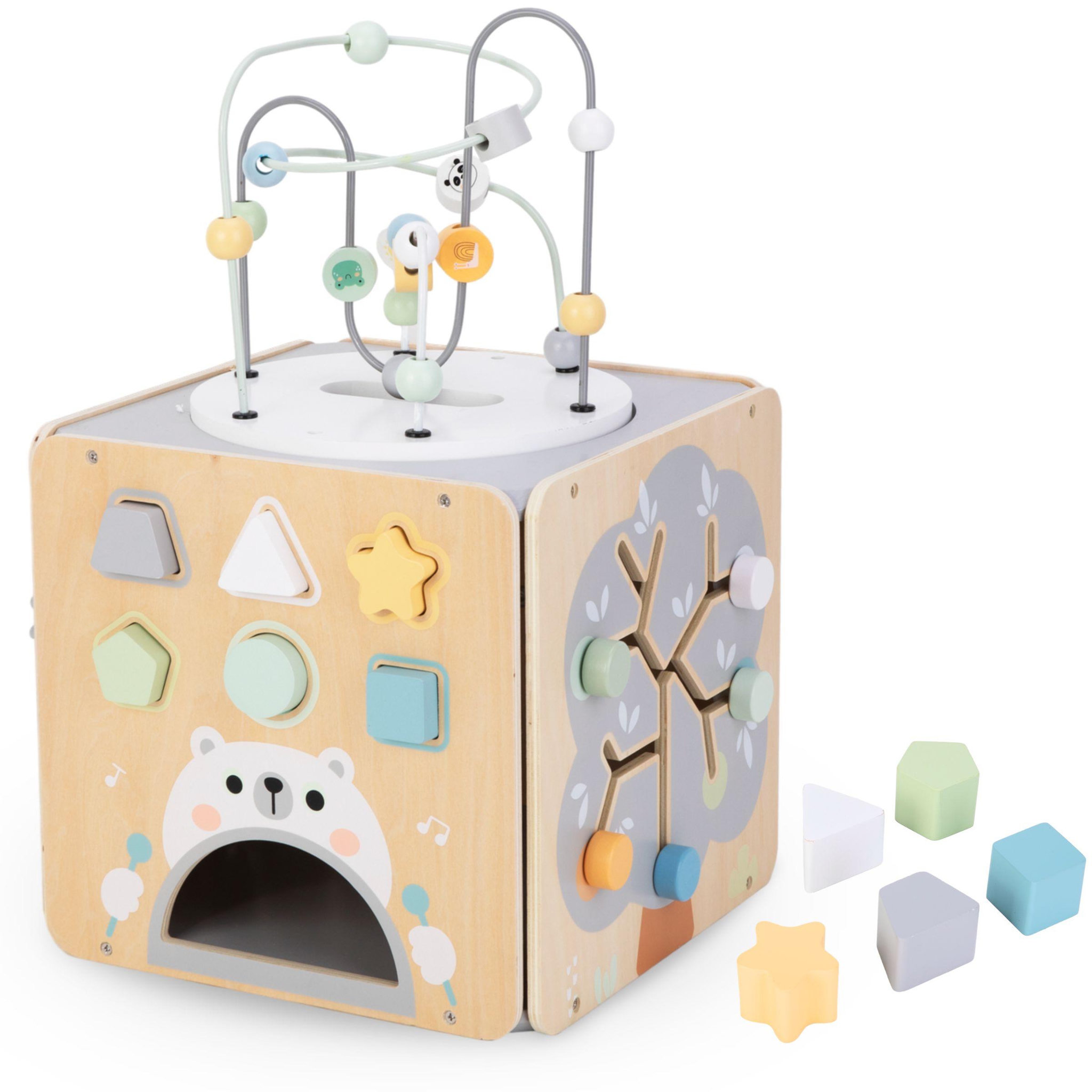 MAMABRUM Grand cube d'activités Montessori en bois avec boucle motrice
