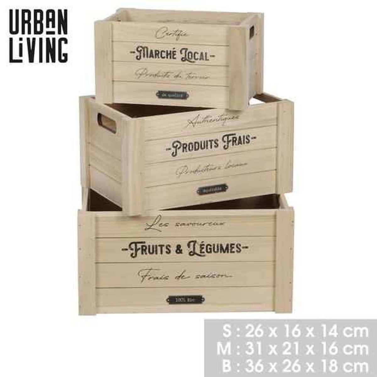 DIVERS Lot de 3 caisses rectangulaires en bois décoré - Beige