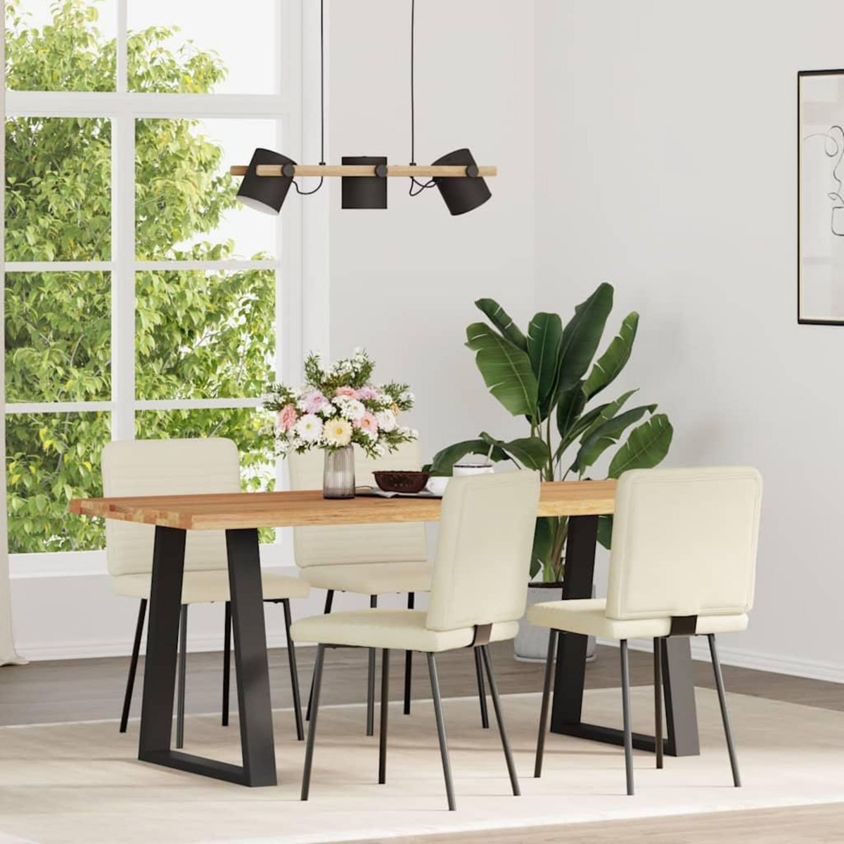 VIDAXL Chaises a manger lot de 4 Creme Velours