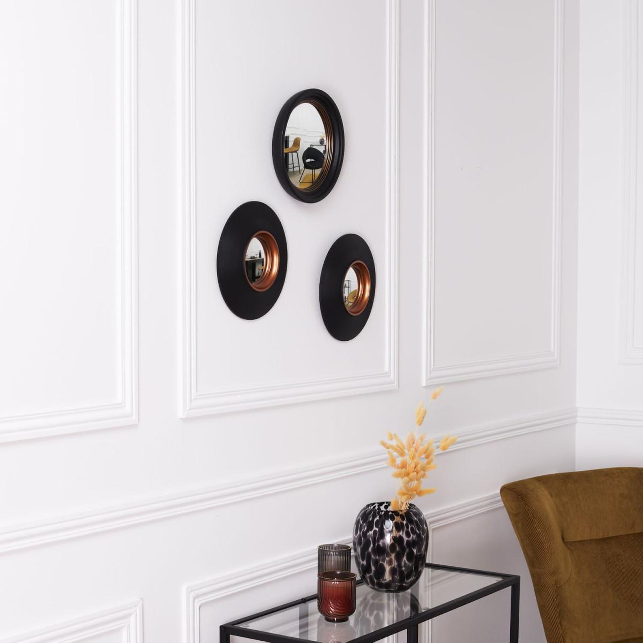 Voir la diapositive 5 : The Home Deco Factory Lot de 3 Miroirs Déco Ronds  Oko  25cm Noir