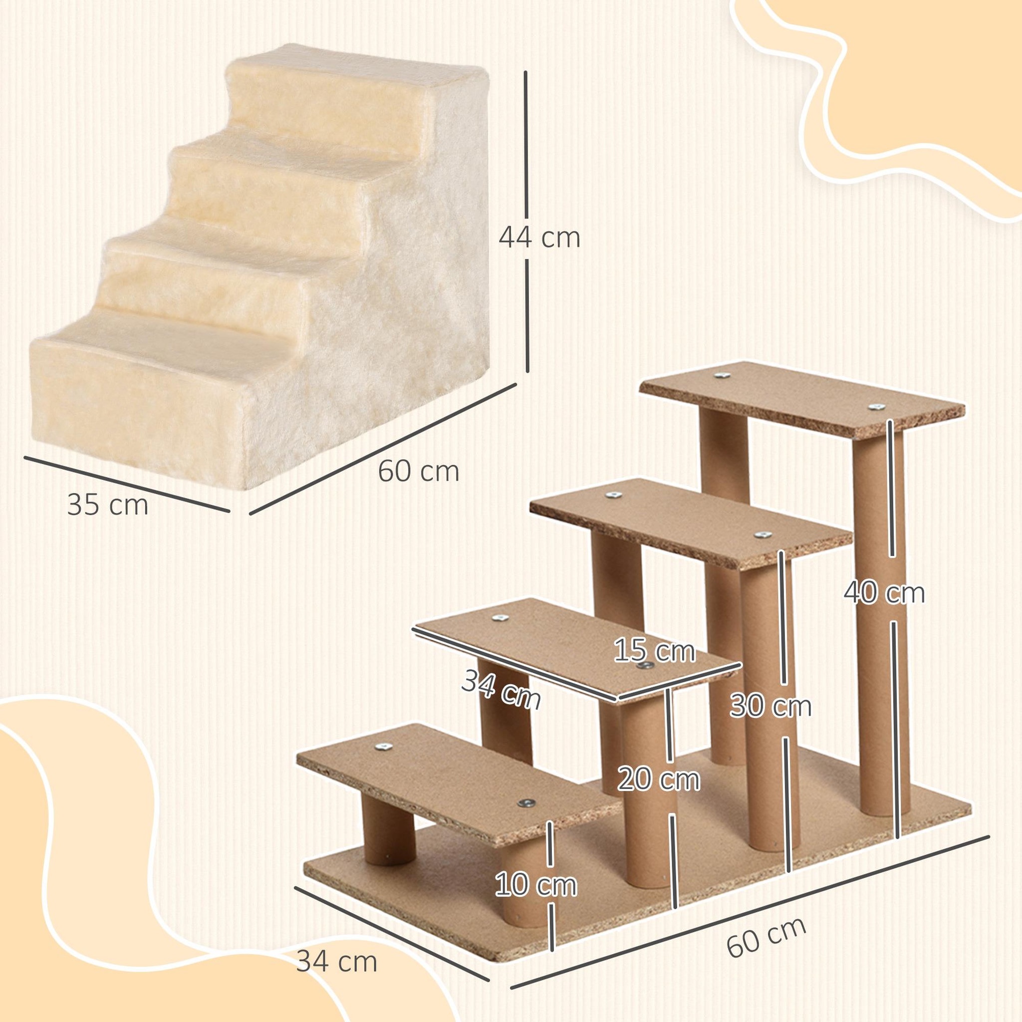 Voir la diapositive 3 : PAWHUT Escalier pour chat - escalier pour chien - 4 marches - revêtement flanelle grande douceur haute densité - structure panneaux particules - gris