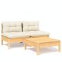 Voir la diapositive 2 : VIDAXL Salon de jardin 3 pcs avec coussins creme bois de pin