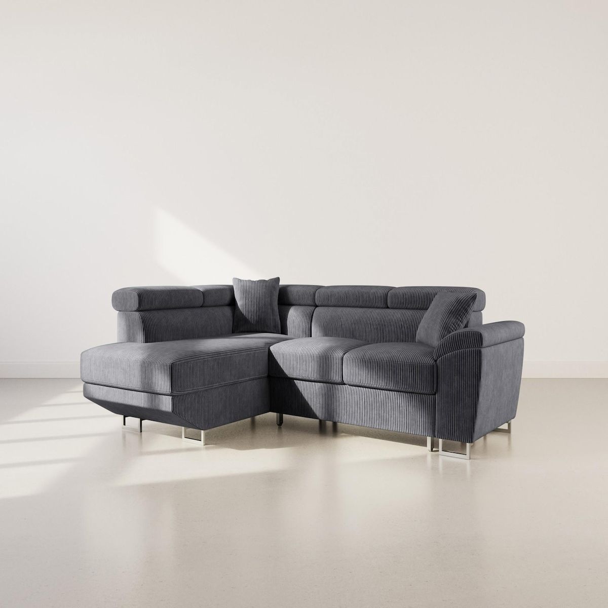 BEST MOBILIER Baoji - canapé d'angle gauche 5 places convertible avec têtières et coffre en velours côtelé
