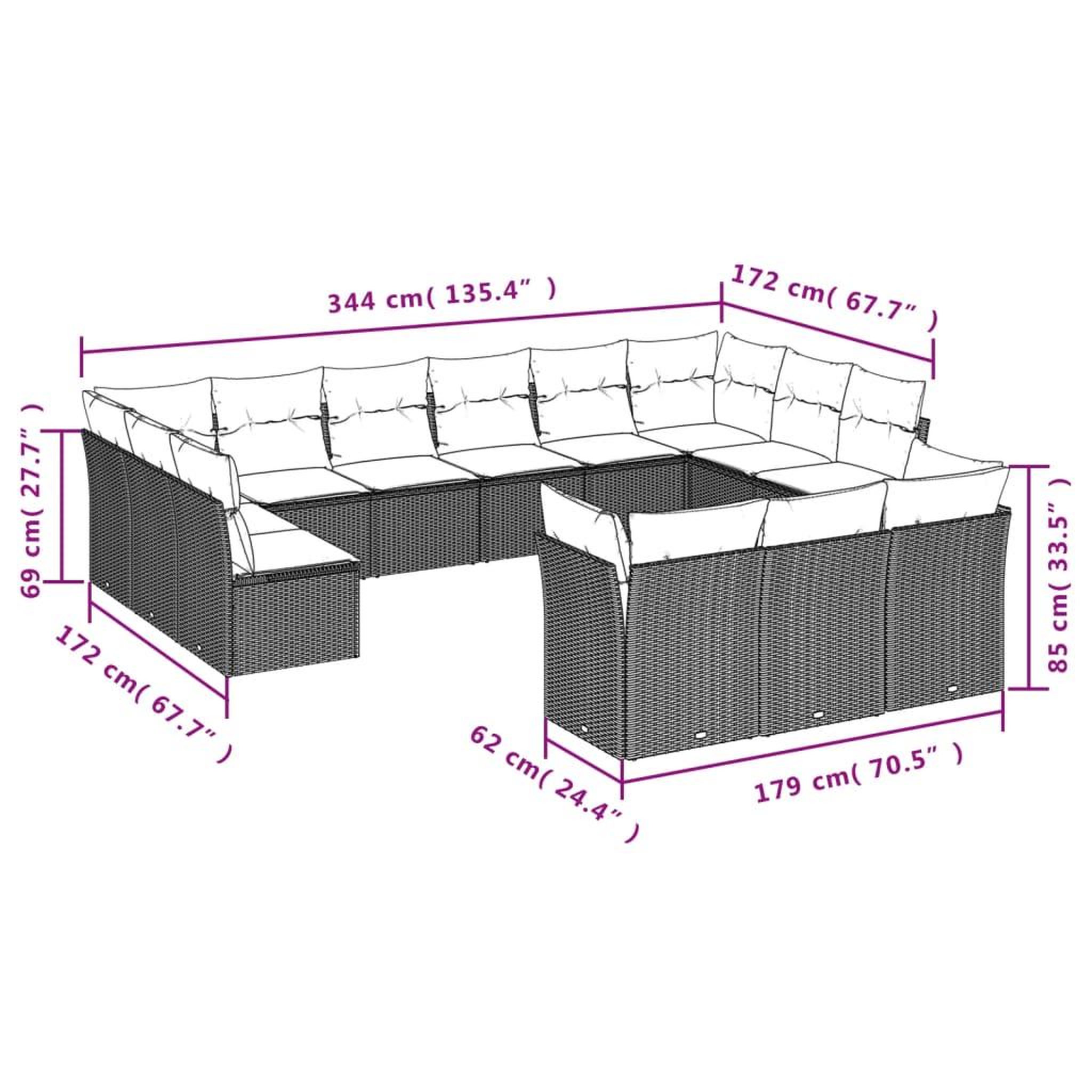 Voir la diapositive 3 : VIDAXL Salon de jardin avec coussins 13 pcs noir resine tressee