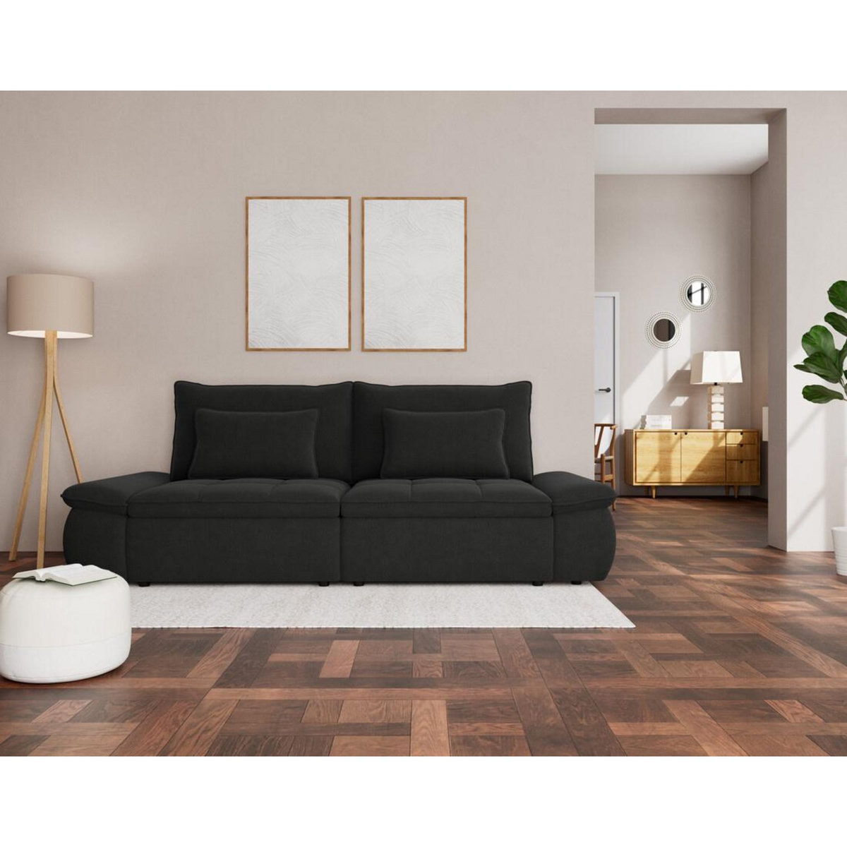 LISA DESIGN Elvona - canapé droit 3 places convertible avec coffre en tissu texturé