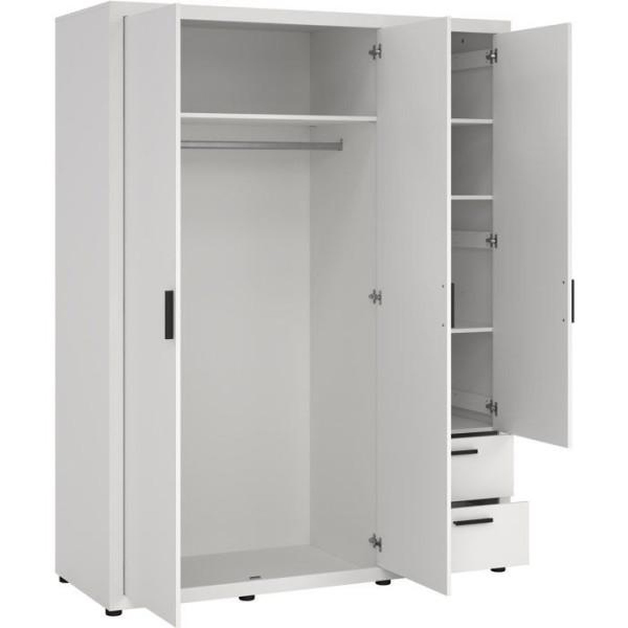 Voir la diapositive 6 : MARKET24 Armoire de chambre - mira - blanc mat - 3 portes dont 1 avec miroir - 2 tiroirs - 153,6 x 59,8 x 200,9 cm