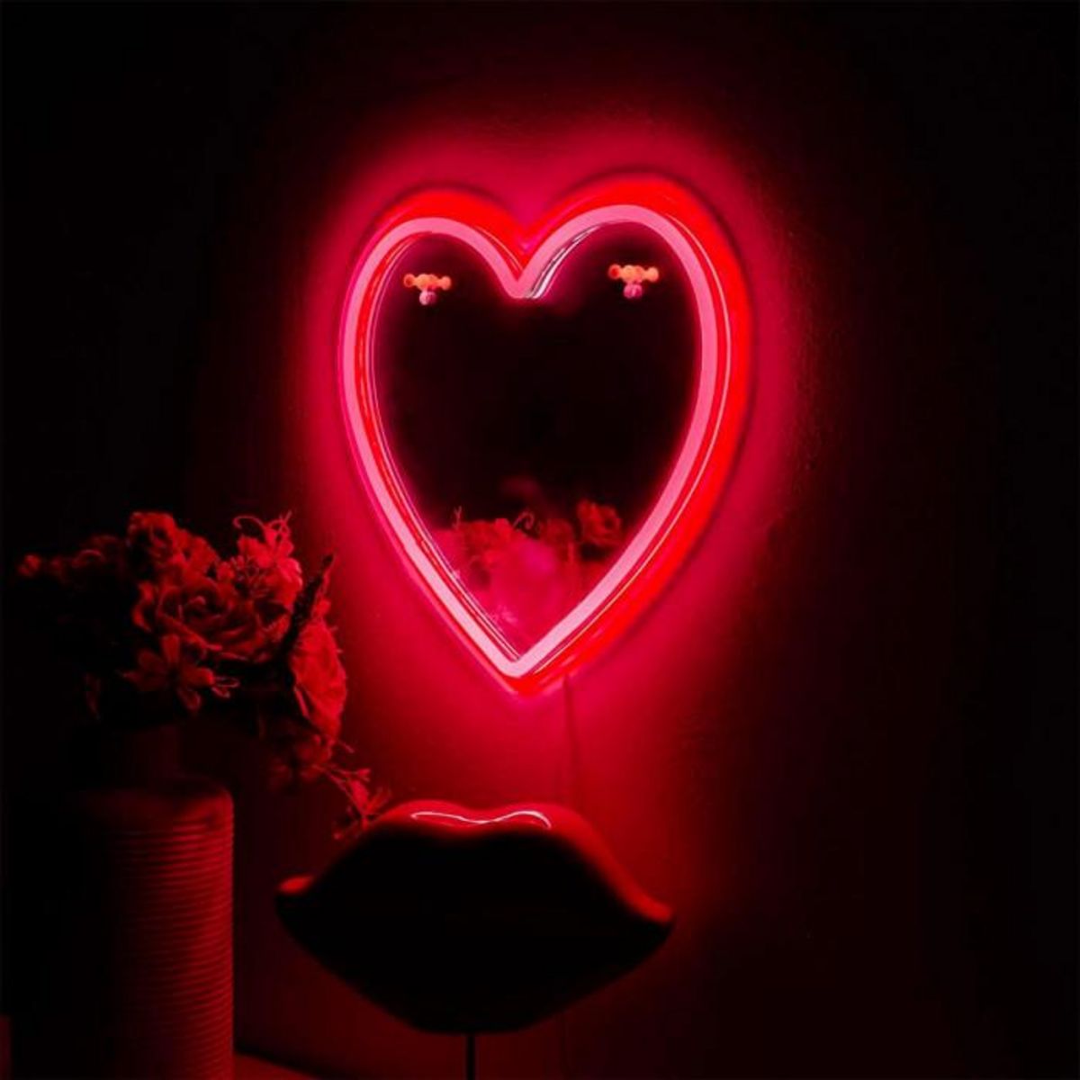 Paris Prix Miroir LED Effet Néon  Cœur  30cm Rouge