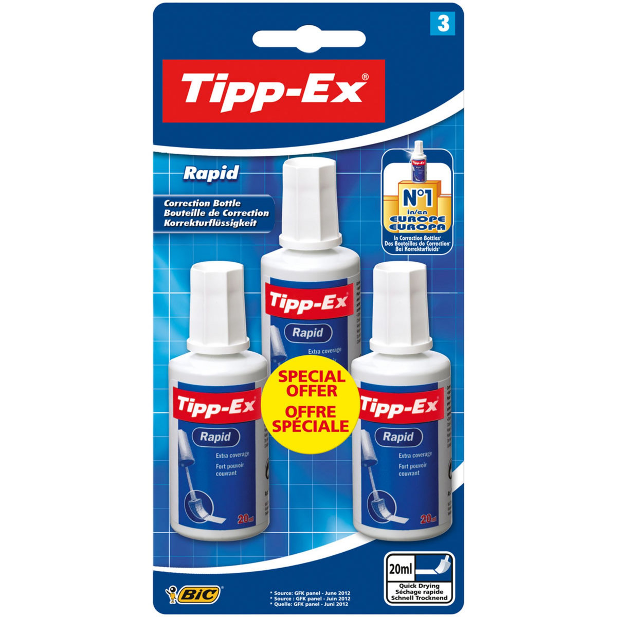 BIC Lot de 3 flacons correcteur Tipp Ex Rapid 20 ml pas cher - Auchan.fr
