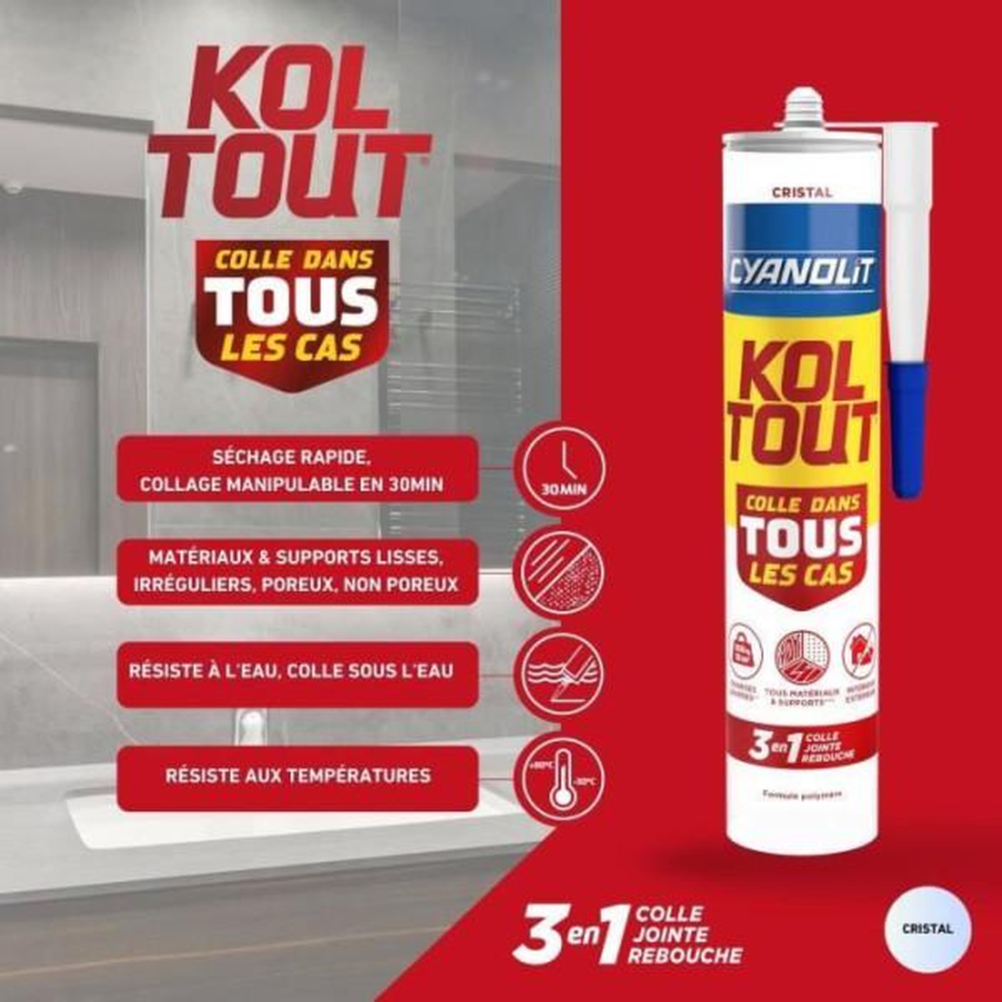 Voir la diapositive 5 : CYANOLIT Colle de fixation et d'étanchéité - CYANOLIT - Cristal - 290 ml - Transparent - Résistante et flexible