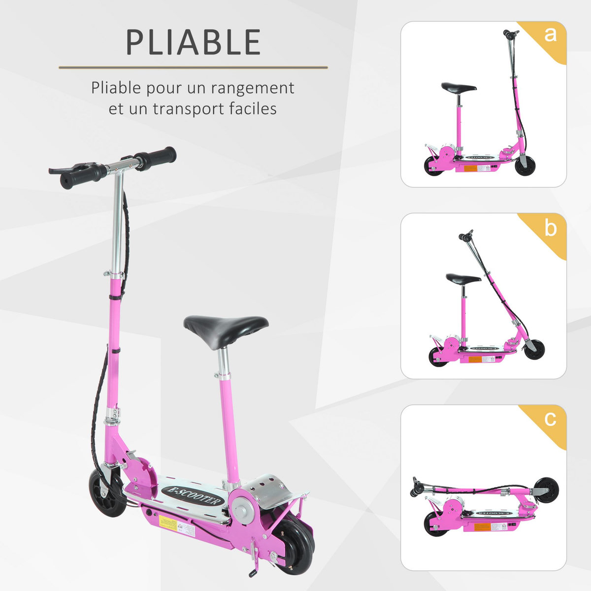 HOMCOM Trottinette électrique 120 W pliable pour enfant de 7 à 12 ans hauteur guidon et selle réglable 10 Km/h max. rose